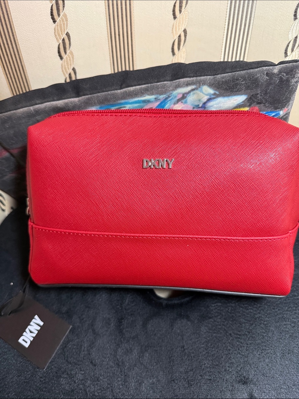 DKNY Red Saffiano Travel Cosmetic Case